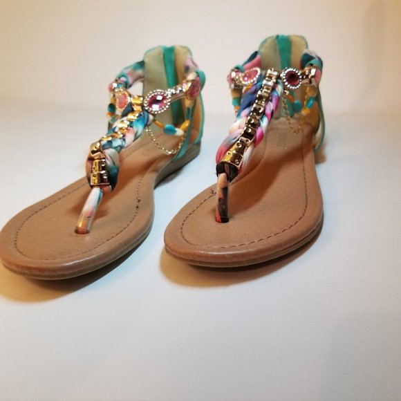 Venus Turquoise Jeweled Thong Sandals - Picture 10 of 16